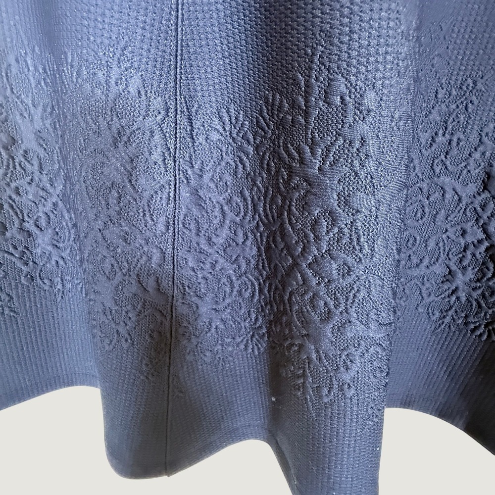 Maeve Maria Navy Blue Textured Knit A-Line Midi Skirt Raised Floral Hem S - Picture 4 of 7